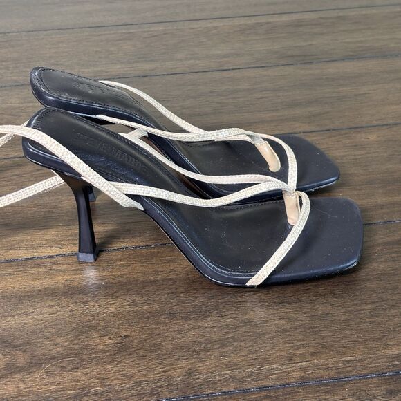 Steve Madden Athea Strappy Square Toe Heel Sandals Raffia Size 7.5 Ankle Strap - Picture 3 of 7